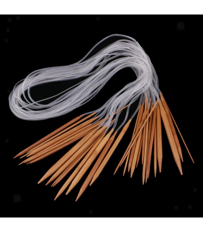 Aiguilles Circulaires Tricot En Bambou Avec Pochette (16 Paires) - 16