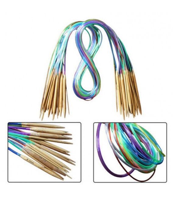 Aiguilles à tricoter circulaires en bambou multicolore - set 18 pièces - photo 1