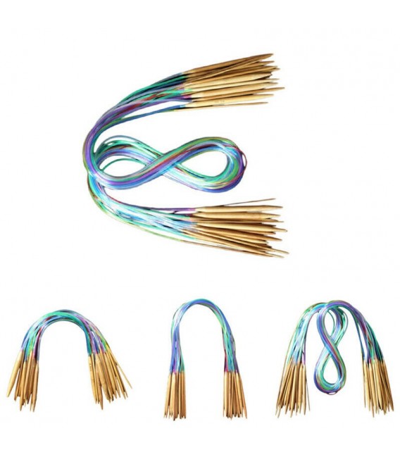 Aiguilles à tricoter circulaires en bambou multicolore - set 18 pièces - photo 2