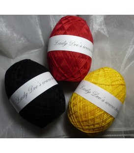Lace Yarn - Black - Red - Gold - 3 skeins 100g each