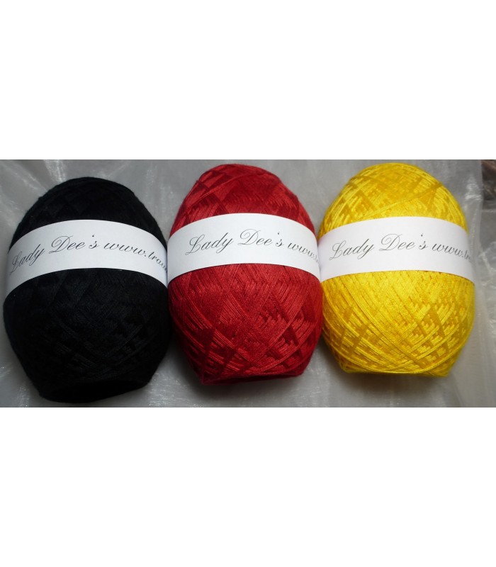 Lace Yarn - Black - Red - Gold - 3 skeins 100g each - Lady Dee´s